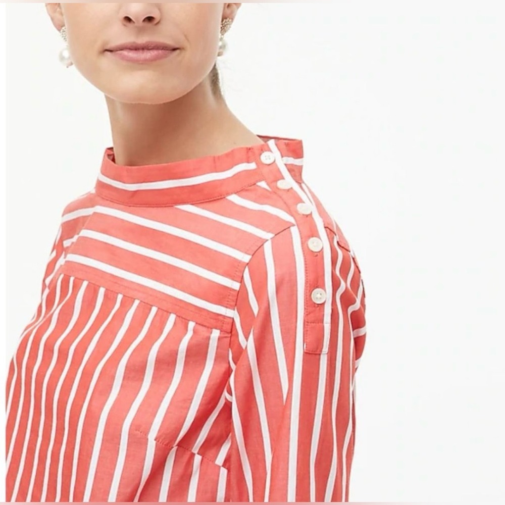 J. Crew Women’s Striped Funnel Neck Top Cotton Poplin Maddie Ceris Stripe Size 4 - Picture 3 of 16
